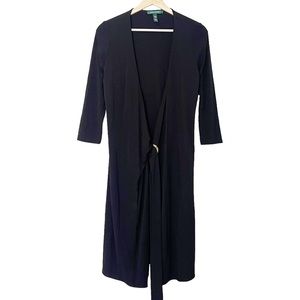 Lauren Ralph Laure Womens Jersey Stretchy Knit Wrap Dress Size 4 Gold Belted
